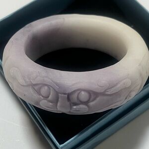 Purple and White Carved Jade Bangle